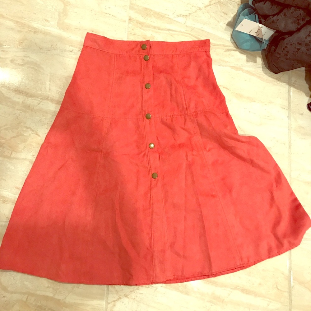 Suede button down skirt